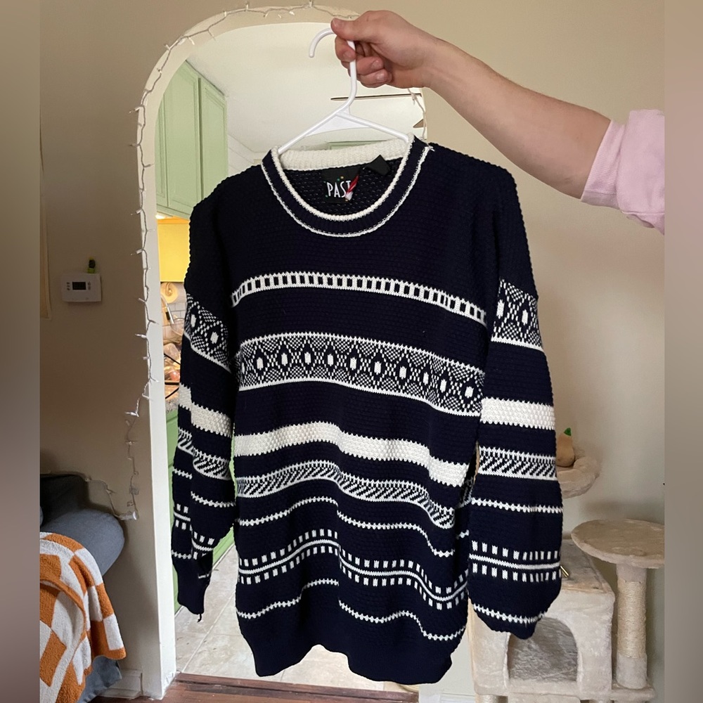 Navy and white patterned sweater